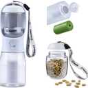 Cibaabo Dog Water Bottle with Food Container & Poop Bag Holder, Travel Water Bowl, Portable Pet Dispenser, Dog Gifts Stuff Accessories Items, Puppy Essentials for Yorkie Chihuahua Walking Hiking (12oz, #08 White)