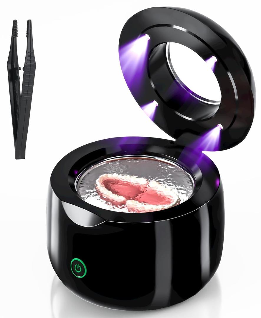 Ultrasonic Retainer Cleaner U-V Light for Dentures, 45kHz Mouth Guard, Aligner, Toothbrush Head, Jewelry, Portable Cleaner for All Dental Appliances at-Home or Travel 200ML (Black) (normal, Black)