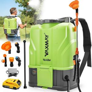 VAXMAY Battery Powered Backpack Sprayer 4.2 Gallon, 120 PSI Electric Garden Sprayer Compatible with DeWalt 20V Battery, Weed Yard Sprayer with 2 Wands, 5 Nozzles, 2.6 Ah Battery & Charger