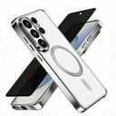 Misscase for Samsung Galaxy S26 Ultra Case with Privacy Screen Protector,[Camera Lens Protector] Clear Magnetic Luxury Plating Case Compatible with MagSafe Elegant Anti-Scratch Case Cover Silver