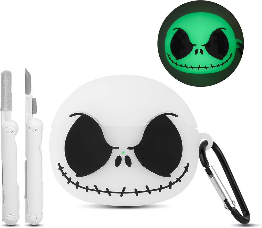 Compatible with Apple AirPods Pro 3 Case 2025 Cover with Cleaner kit, [Glow in The Dark] 3D Skull AirPods Pro 3 Case Soft Silicone Protective Skin Case for Airpods Pro3 for Women Men