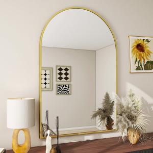 BEAUTYPEAK 24"x36" Arch Bathroom Mirror, Wall Mounted Vanity Metal Frame Mirror for Bedroom, Entryway, Living Room, Gold (36"L x 24"W)