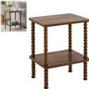 AceOrbit 2 Tier Spindle Side Table Small Rustic Vintage Bedside Nightstand Coffee End Table with Storage Shelf Nightstand for Small Space, Bedroom, Indoor Outdoor, Easy Assembly(Brown,Rectangle)