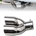 2.5 inch Inlet Dual Exhaust Tip Stainless Steel Polished Muffler Tail Universal Bolt-On Double Outlet Tail Pipe (Silver,Curved)