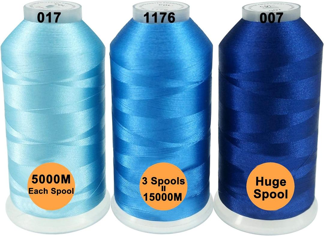 New brothreads - 40 Options- Various Assorted Color Packs of Polyester Embroidery Machine Thread Huge Spool 5000M for All Embroidery Machines -Different Blues