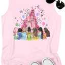 Magic Princess Tank Tops for Women: Magical Shirt Fairy Castle Graphic Tank Family Vacation Vest Summer Sleeveless Tops (Pink, M)