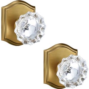 Crystal Dummy Door Knob Interior, Antique Brass Glass Dummy Door Knob Door Handles for Closet Bifold Doors, 2 Pack