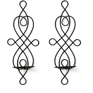 Alnicov 2 Pcs Hanging Candle Holder,Wall Sconce Pair of Iron Mounted Pillar Decorative Hollow Candle Sconces for Home Wall Wedding Party Dcor,Black