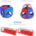 Playz 4pc Pop Up Play Tent and Tunnel Bundle for Toddlers and Kids - Indoor & Outdoor Playhouse with Storage Bag, Red & Blue