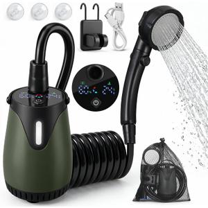 Portable Camping Shower 8000mAh Rechargeable Outdoor Shower with LED Display, IPX8 Waterproof, 4 Spray Modes, 5-Level Water Pressure & Colorful Ambient Light for Camping, Hiking, Beach, Pet Bathing