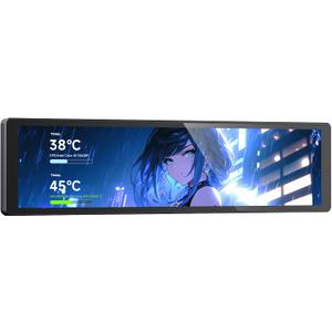 9.16 Inch LCD Mini Secondary Monitor PC Computer|Customizable 1920*480 IPS Temperature display screen|USB TYPE-C 9-Pin Motherboard Connection for Laptop Computer Windows GPU CPU-Black