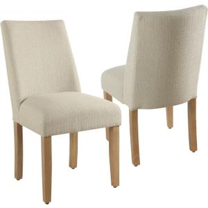 Fabric Upholstered Wooden Dining Chair, Angled Curved Backrest, Beige Fabric Upholstered Wooden Dining Chair, Angled Curved Backrest, Beige