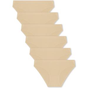 FINETOO 6 Pack Womens Seamless Hipster Underwear No Show Panties Invisibles Briefs Soft Stretch Bikini Underwears, XS, (Beige)