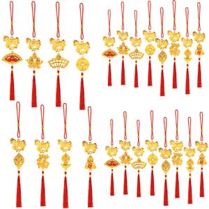 24 Pcs Chinese New Year Horse Decorations Bulk Lunar New Year 2026 Red Tassel Ornaments with Wealth Success Good Luck Hanging Decorations for Gifts Home Car Decor