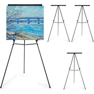 Falling in Art Aluminum Flip Chart Display Easel Stand with Adjustable Floor for Boardroom, Whiteboard, Paper Pads, Signage, 63 1/2'' High, Black 4 PACK