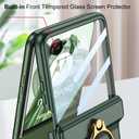for Motorola Razr Plus 2024 Case with Built-in Front Screen Protector and Ring Kickstand & Magnetic Hinge Protection, Hard PC Slim Shockproof Protective Cover for Motorola Razr+ 2024(Green)