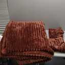 EXQ Home Fluffy Comforter Set King Size - Super Soft Faux Fur Stripe Jacquard Comforter 1 Pieces,Terracotta Fleece Bedding Set,Winter Warm Bed Set,1 Comforter with 2 Pillowcase