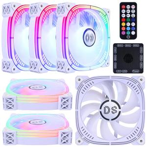 DS Addressable RGB 120MM LED Fans with 6PIN Remote Controller for White PC Case, CPU Cooler, Radiators System (RGB Fans 6 Pack, G Series)