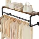 Yawinhe Industrial Pipe Clothing Rack with Shelves, Wall Mounted, Space Saving Closet Rod with 4 Bases, for Shops, Homes, 41.3''Lx10.2''Wx10.2''H, Rustic Brown, 1-Pack