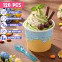 Jingmore 120 Set Paper Ice Cream Cups Bulk with Spoons 4 oz Disposable Sundae Bowls Colorful Paper Dessert Cups Containers for Snack Yogurt Soup Summer Bar Party Supplies