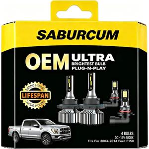 Fits for 2004-2014 Ford F150 1:1 halogen Hi/Lo Dual Beam Bulbs Fog Lights Combo,2004 2005 2006 2007 2008 2009 2010 2011 2012 2013 2014 6000K White Super Bright f-150 Dual beam Light Bulbs,Pack of 4
