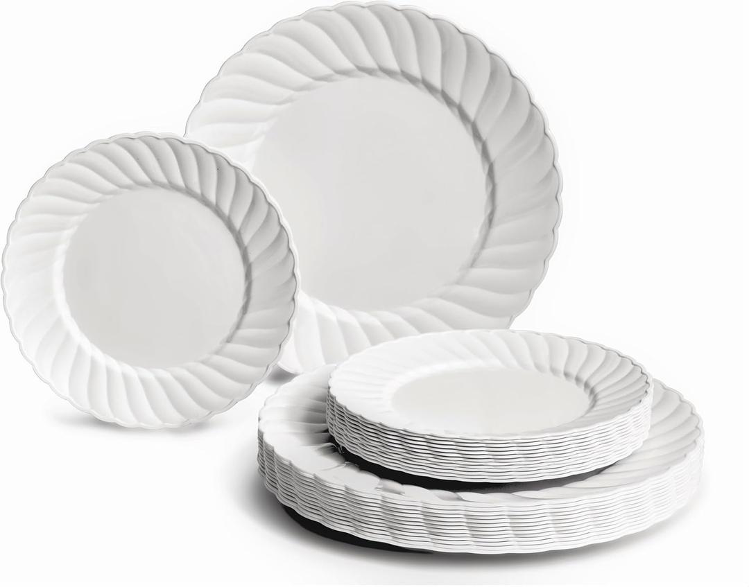 " OCCASIONS " 50 Plates Pack (25 Guests)-Vintage Wedding Party Disposable Plastic Plate Set -25 x 10.25'' Dinner + 25 x 7.5'' Salad/Dessert plates (Blossom in White)