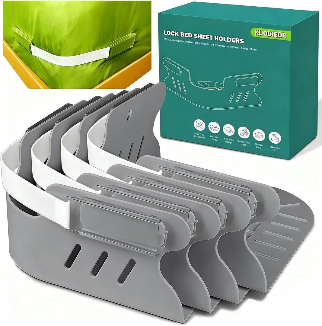 Bed Sheet Holders for Corners, Heavy Duty Fitted Sheet Holder with Lock Fastener Straps &Anti-Slip Pads Keep Sheets Firm&Tight, No More Loose Sheets, Easy Installation for Any Mattress Sizes(Set of 4) (Gray)