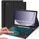 Case with Keyboard for Galaxy Tab A11 / Tab A9 8.7-Inch 2025/2023 7 Color Backlit, Smart Touchpad, Detachable Keyboard Synthetic Leather Cover with S Pen Holder for Galaxy Tab A11/A9, Black