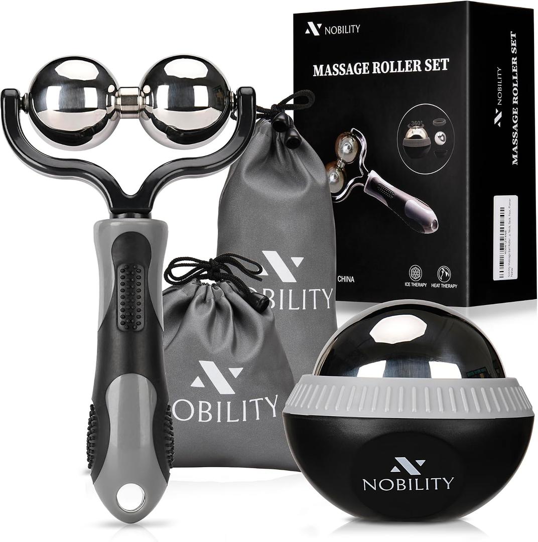 Nobility Massage Ball Roller– Ice Cold and Hot for Deep Tissue and Sore Muscle Relief of Stiffness and Stress, Body, Neck, Back, Foot, Plantar Double Grey