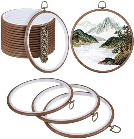 SHENLIU 9 Pcs 8 Inch Round Embroidery Hoops Frame, Cross Stitch Hoop Imitated Wood Embroidery Hoop Circle Rubber Ring Display for Art Craft Sewing and Christmas Ornaments