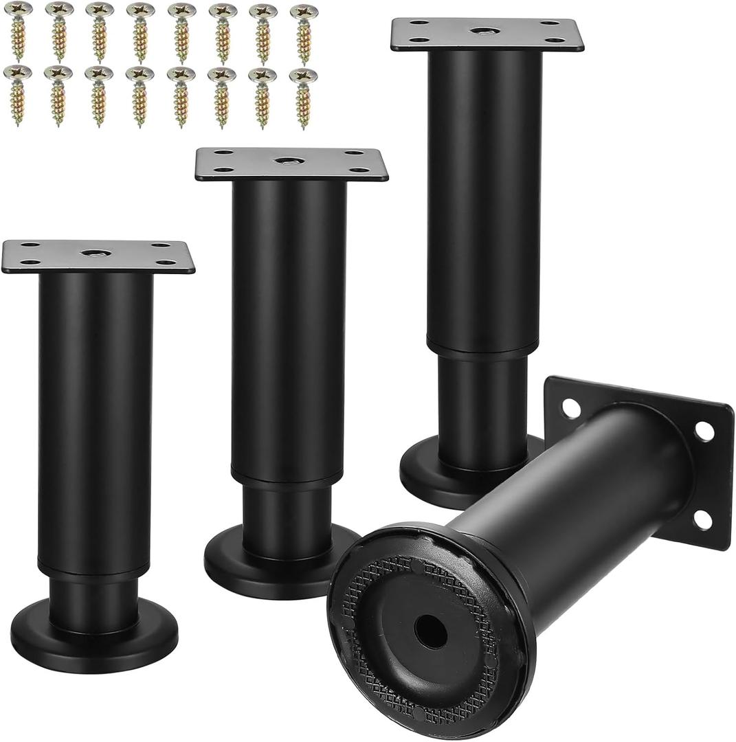 4 Pcs Adjustable Furniture Legs, 4.27-7.09 inch Adjustable Furniture Feet, Table Legs for Bed Desk Sofa Chair Cupboard Breakfast Bar Coffee Table Couch Cabinet Legs Support Feet(Black)
