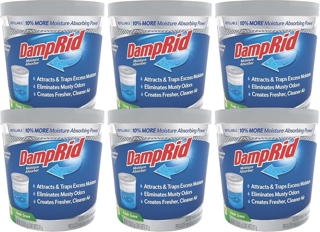 DampRid Refillable Moisture Absorber, 11 oz., 6-Pack  Fresh Scent Moisture Absorbers, 10% More Absorbing Power*, Eliminates Musty Odors for Fresher, Cleaner Air
