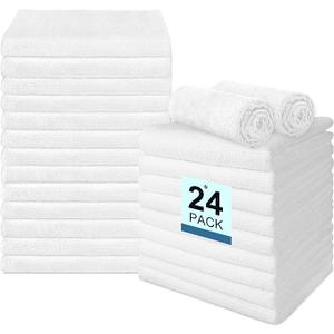 24 Pack Hand Towels Set - Highly Absorbent and Quick Drying Towels, Premium Wash Cloths for Bathroom, Salon, Gym, Shower, Hotel, and Spa (White)