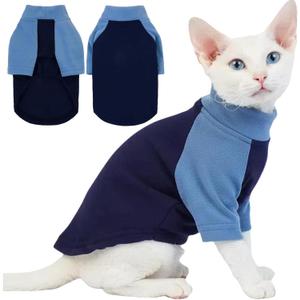 T'CHAQUE Cat Pajamas - Soft Cat Clothes& Shirts & Pajamas with Sleeves, Stretchy Sweater, Pullover Kitten Clothes, Blue, XX-Large