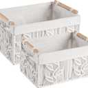 HOSROOME Storage Baskets for Shelves Organizing Gift Basket Empty Woven Baskets for Closet Boho Decor Basket for Bathroom Living Room Bedroom,White
