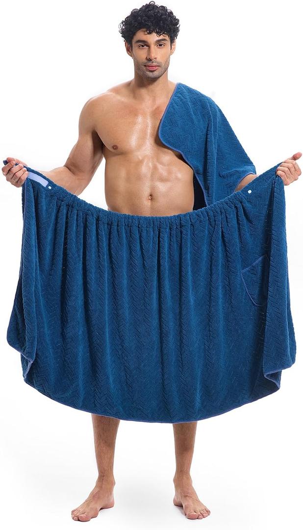 Men's Towel Wrap Bathrobe, Soft Adjustable Bath Wrap for Shower and Sauna