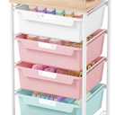 Rolling Storage Utility Cart with 5 Drawers,Colorful
Craft Cart with Wheels,Makeup Organizer,Art Supply And Storage Wooden Tabletop