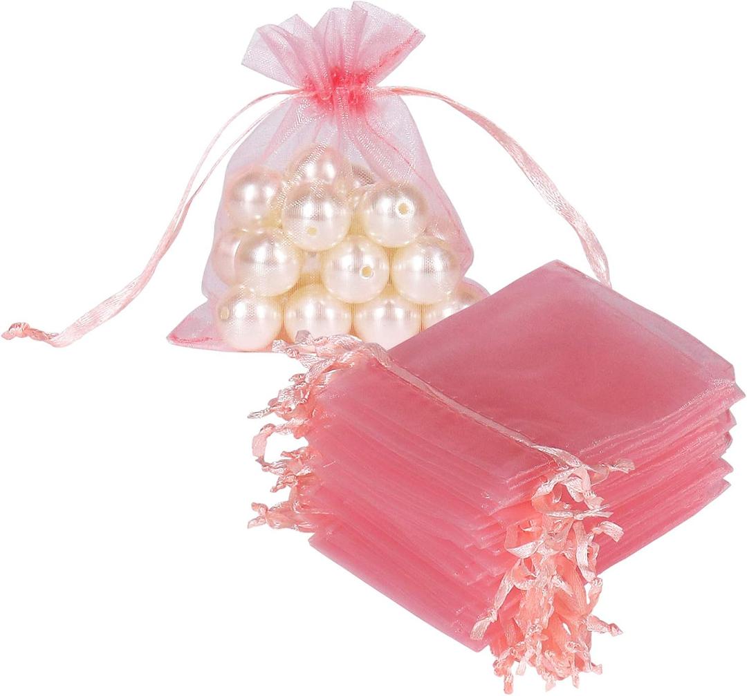 HRX Package Blush Pink Organza Bags 3x4 inch 100pcs, Mesh Gift Bags Jewelry Pouches Drawstring Empty Sachet for Shower Party Favor Present Giveaways