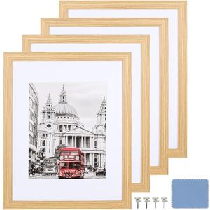 11x14 Picture Frame Set of 4, Display Pictures 8x10 with Mat or 11x14 Without mat,Wall Natural Wood Picture Frames 11x14(Natural Wood)