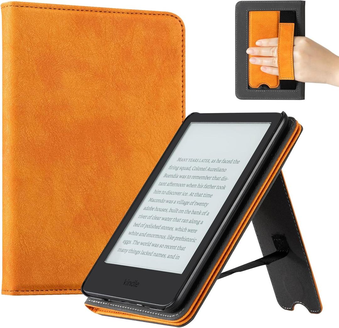 CoBak Case for 6" E-Reader - PU Leather Smart Cover with Auto Sleep/Wake & Hand Strap, not Compatible with Kobo Clara,Orange