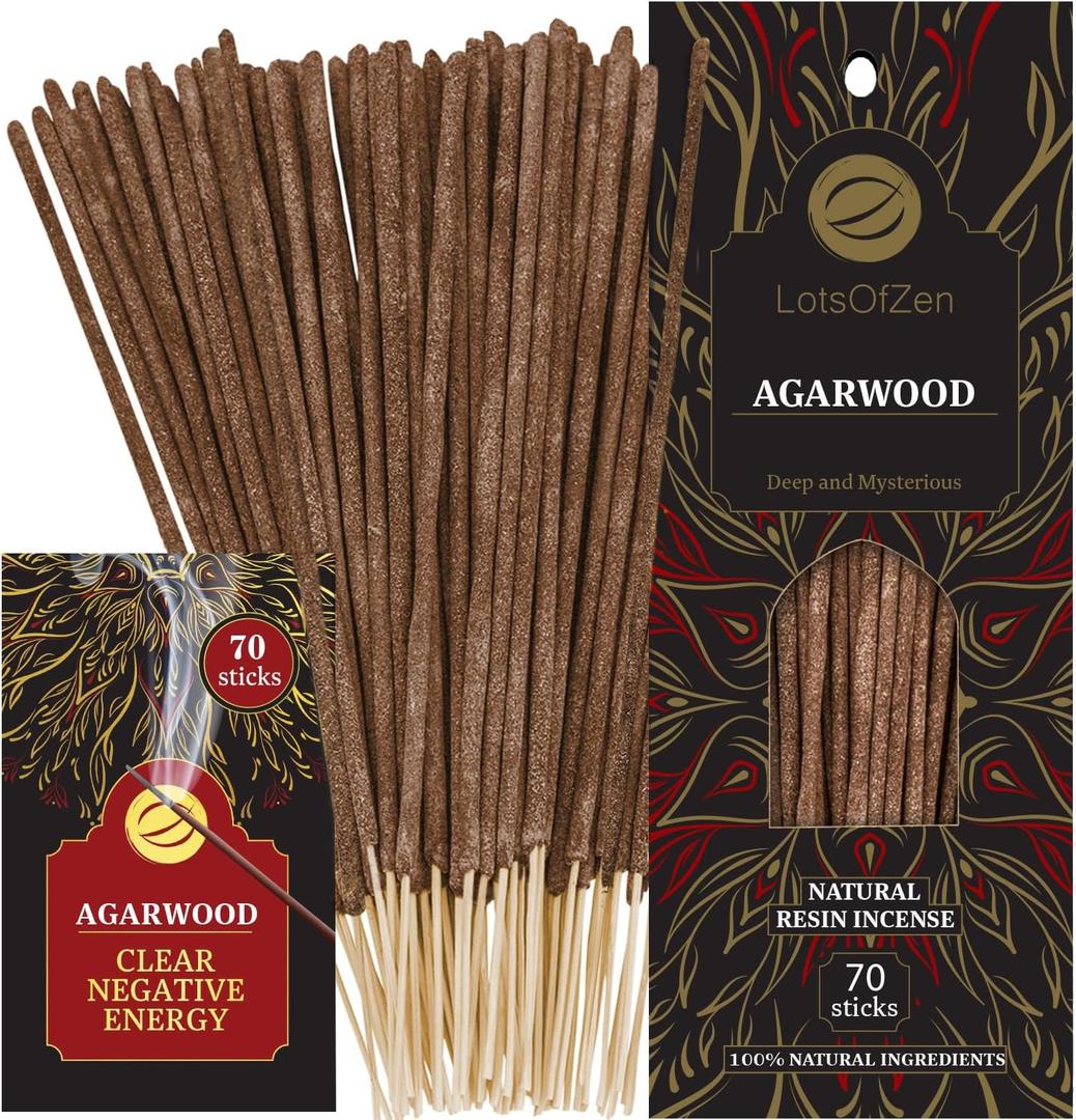 2 x Lots Of Zen Agarwood Incense Sticks 70 Count Natural Oud Wood Incense Long-Burning Arabic Oudh for Meditation and Relaxation Inspired by Traditional Bakhoor