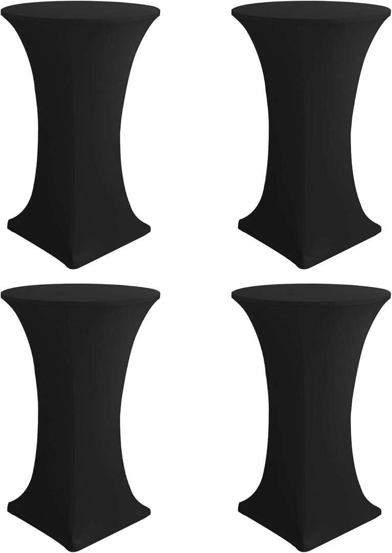 Cocktail Table Covers-Spandex Round High Top Table Cloths 4 Pack 32x43 Inch-Black Stretch Fitted Bar Tall Tablecloth for Pub Bistro Highboy Party Event Banquet Height Folding Satnding Tables