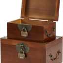 2PCS Decorative Wooden Storage Box with Lids Handmade Memory Box for keepsakes Treasure Chest Box with lock Vintage Wood Baskets Metal Handle Jewelry Desk Organizer Container, Walnut