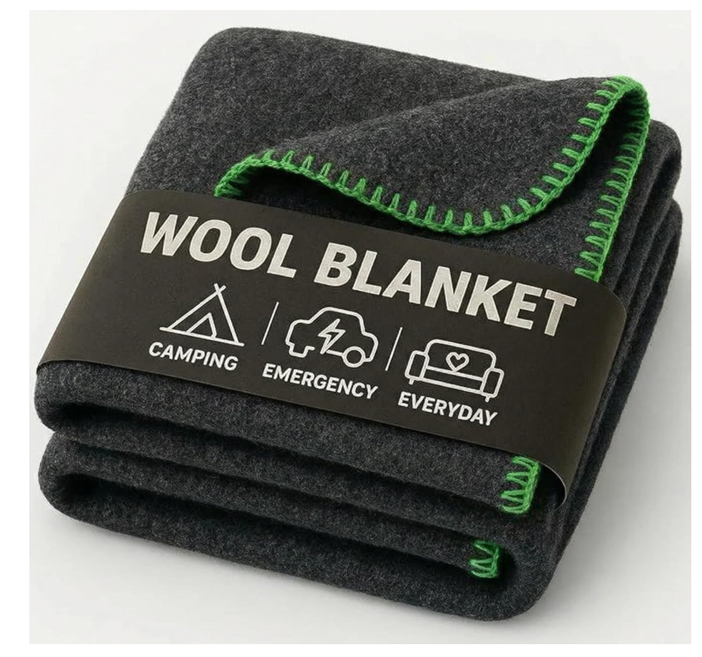 Wool Camping Blanket – 70% Wool HeavyDuty Military Style Throw, Warm & Washable, Fire Retardant Cover for Emergency, Survival & Outdoor Use – Perfect for Camping, Car, Home & Hiking, Grey 62x84