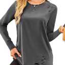 SOFIA'S CHOICE Women's Distressed Long Sleeve T Shirts Ripped Crewneck Loose Fit Tee Tops Dark Grey Small (Gray, S)