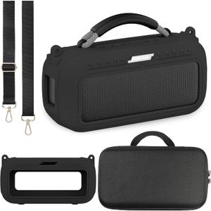 JCHPINE Silicone Cover and Hard Carrying Case for Bose SoundLink Max Portable Speaker, Protective Travel Case for SoundLink Max Speaker Accessories with Shoulder Strap (Black)