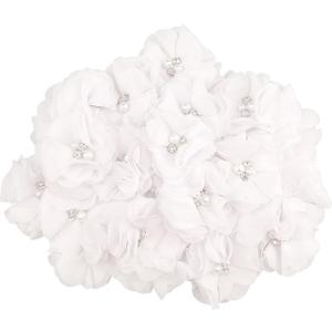 30 PCS Rhinestone Pearl White Chiffon Flower Sewing Fabric Appliques for Clothing, Headbands Flower, Crafts, Party Decoration, Sewing Applique