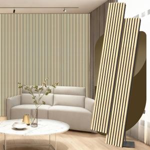 2 Pack Wood Panels for Wall, 106.3"  11" Wood Slat Acoustic Panels for Wall, Soundproof Panels, 3D Fluted Panels for Interior Wall Decor (Oak)