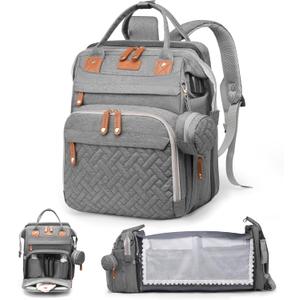 Diaper Bag Backpack with Changing Station, Multifunction Travel Baby Bag, Waterproof Baby Tote, Large Capacity Mommy Bag, Newborn Essentials Backpack Bag, Unisex, Gray (Grey)