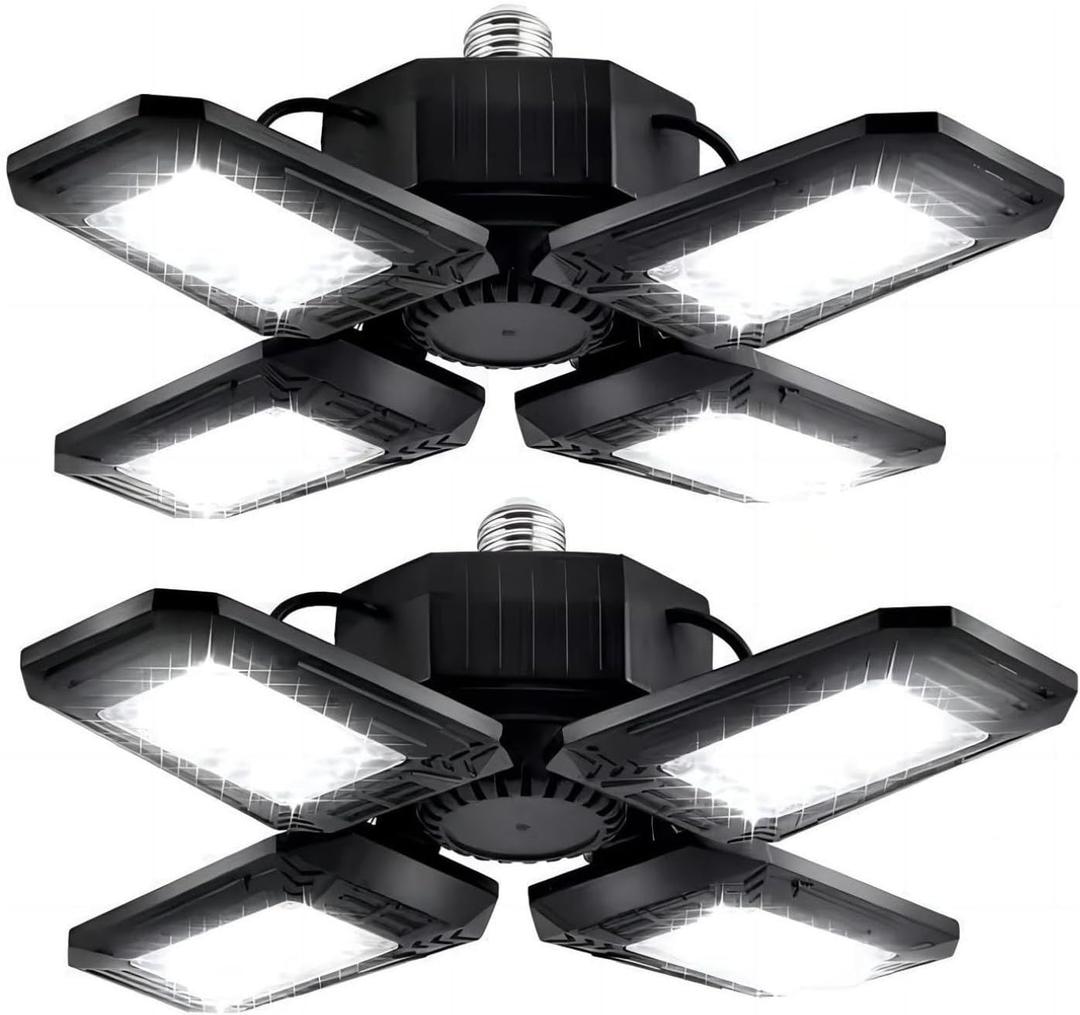 LED Garage Lights with Motion Sensor - 12000 Lumen 6500K Daylight 120W, Four Leaf Garage Organization Ceiling Lighting, Pack of 2